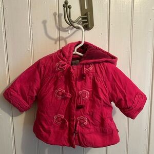 The children’s place 0/6m pink corduroy hooded Jacket w Floral Buttons & zipper